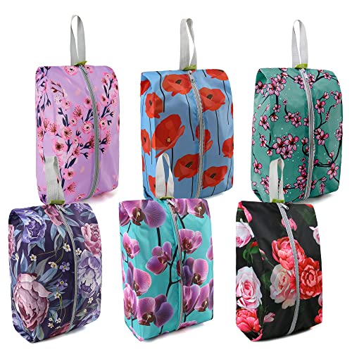 Shoe Organizer 6pcs Shoe Bags with Zipper Closure (Green-plum Flower)