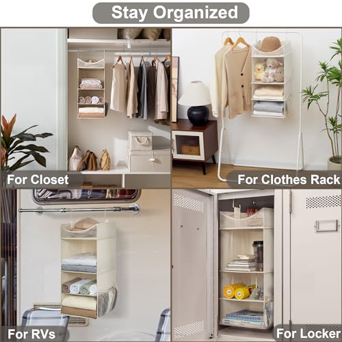 3 Shelf Hanging Closet Organizer with Half Compartment (Ivory White / 12 ¾”W x 12 ¾”D x 32”H)