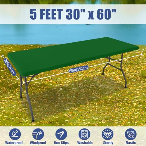 2 Pack Rectangle Spandex Fitted Table Cloth (Emerald Green / 60" x 30" (Rectangular))