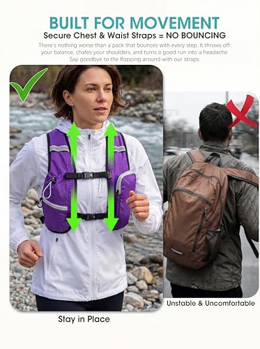 Foldable Small Hiking Backpack with 3 Strap Pockets (Purple)