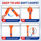 MOCA Heavy Duty Ratchet Straps Tie Down 4 Pack 1.6" x 8 ft (Orange / 8ft)