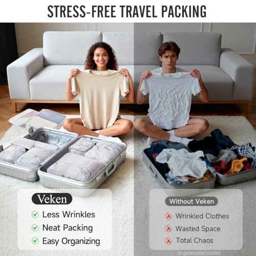 8 Set Packing Cubes for Travel Essentials (14 White Marble)