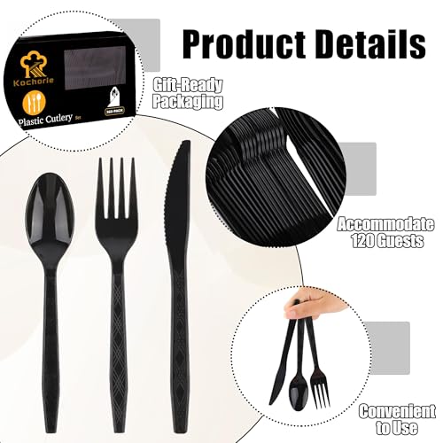 360 Pieces Black Plastic Cutlery Set (Black)