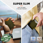 Men Slim Leather Wallet Metal Case Money Clip (Olive3853)
