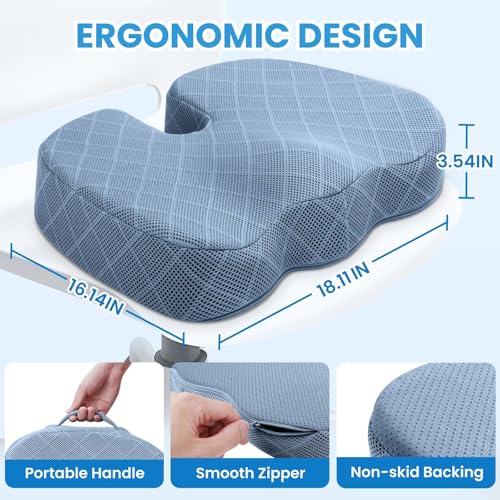 Memory Foam Office Chair Seat Cushion (X-Large / Light Blue)