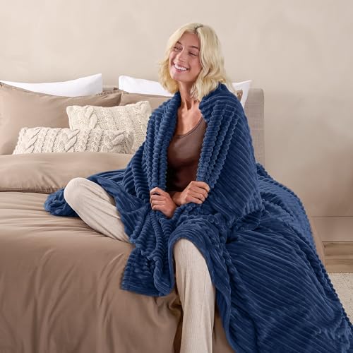 Fleece Blanket Luxury Microplush (Twin/Twin XL / 37 - Ribbed Dark Blue)