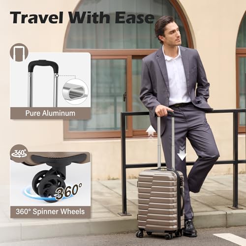 Lightweight Luggage with TSA Lock (3 Piece Set (20in/24in/28in) / Brown)