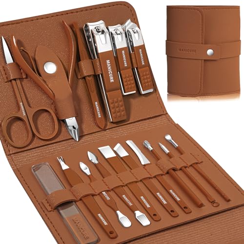 Manicure Set Professional Nail Clippers Pedicure Kit (Brown)