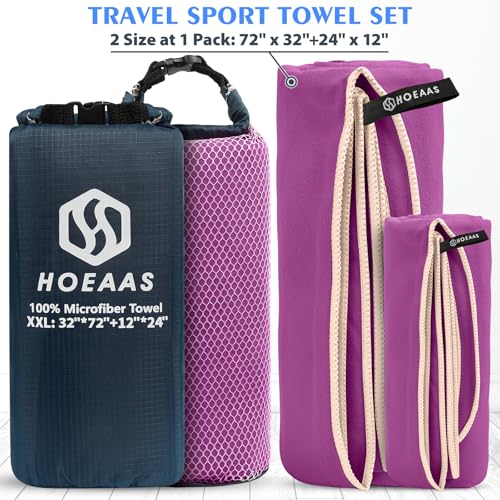 Microfiber Camping Towels (Purple / XXL: 72" x 32"+24" x 12")