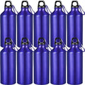 10 Pcs Aluminum Water Bottle 20 oz Reusable Bottles Lightweight Leak Proof Aluminum Sports Travel Bottles with Twist Cap Buckle for Gym (Blue)