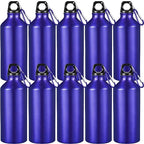 10 Pcs Aluminum Water Bottle 20 oz Reusable Bottles Lightweight Leak Proof Aluminum Sports Travel Bottles with Twist Cap Buckle for Gym (Blue)