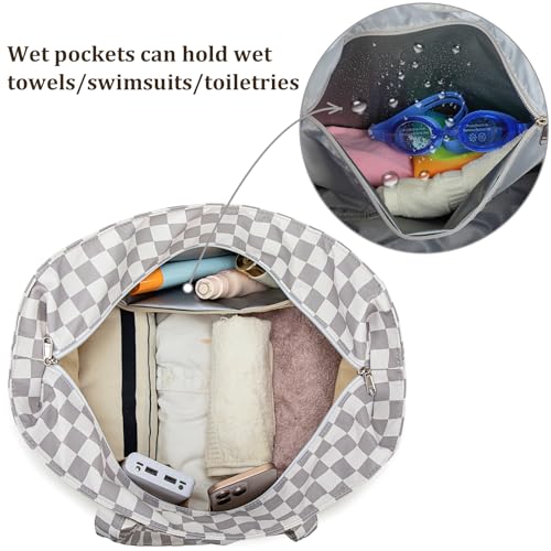 Beach Bag Waterproof Sandproof Women Beach Tote Bag Pool Bag with Zipper for Gym Grocery Travel with Wet Pocket (Light Gray)