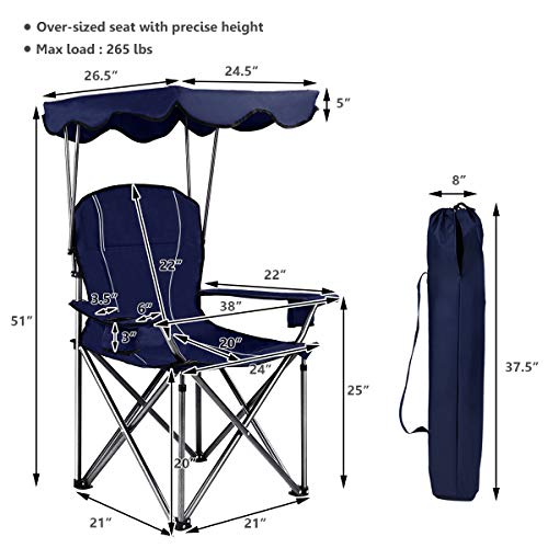 Folding Camping Chair with Canopy (Navy)