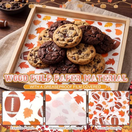 100 Pcs Fall Football Wax Paper Sheets for Food Wrapping (Colorful / Fall)