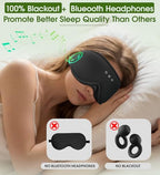 Bamboo Cotton Large Sleep Mask with Bluetooth Wireless Headphones (Dark Black)