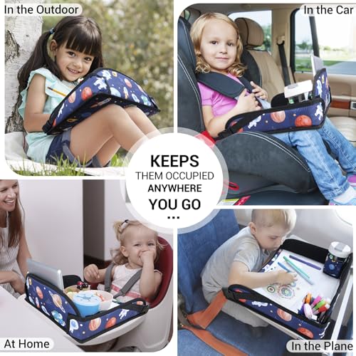 Kids Travel Tray for Toddler Car Seat (Blue Space)