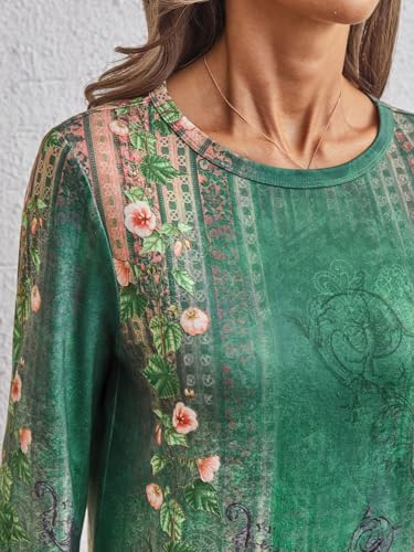 Long Sleeve Shirts for Women Casual Crewneck Tops Basic Tees (Medium / Floralgreen)