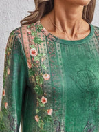 Long Sleeve Shirts for Women Casual Crewneck Tops Basic Tees (XX-Large / Floralgreen)