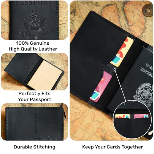 Leather Passport Holder (Black / Usa Great Seal)