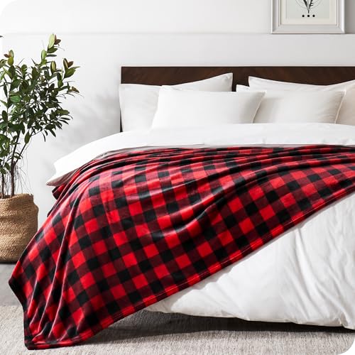 Fleece Blanket Microplush (King / 39 - Buffalo Plaid - Red/Black)