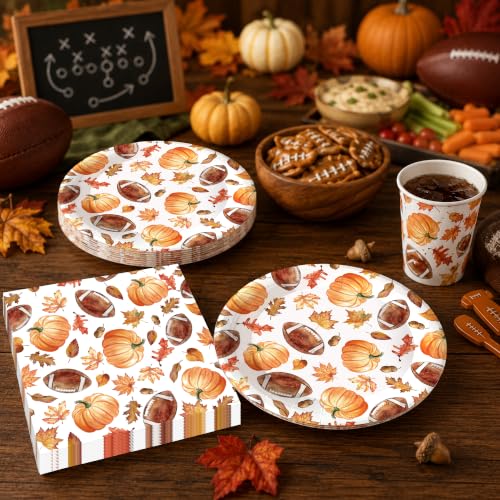 50Pcs Fall Football Paper Plates and Napkins (Fall Football)