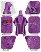 Hooded Rain Poncho Packable Waterproof Unisex Raincoat with Pocket (XX-Large / Purple)