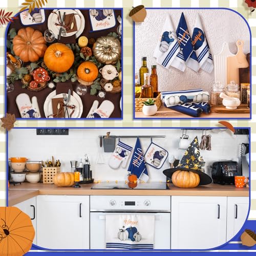 10 Pcs Fall Thanksgiving Pumpkin Kitchen Decor Set Blue White (Blue / Modern Style)