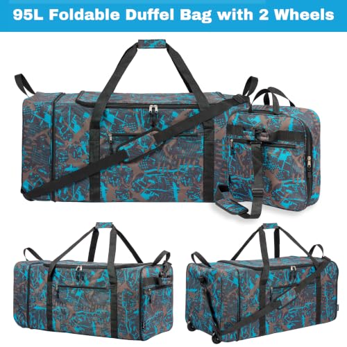 Expandable Rolling Duffel Bag with 2 Wheels Foldable Duffel Bag for Travel Carry on Duffel Bag with Wheels (Graffiti-blue)