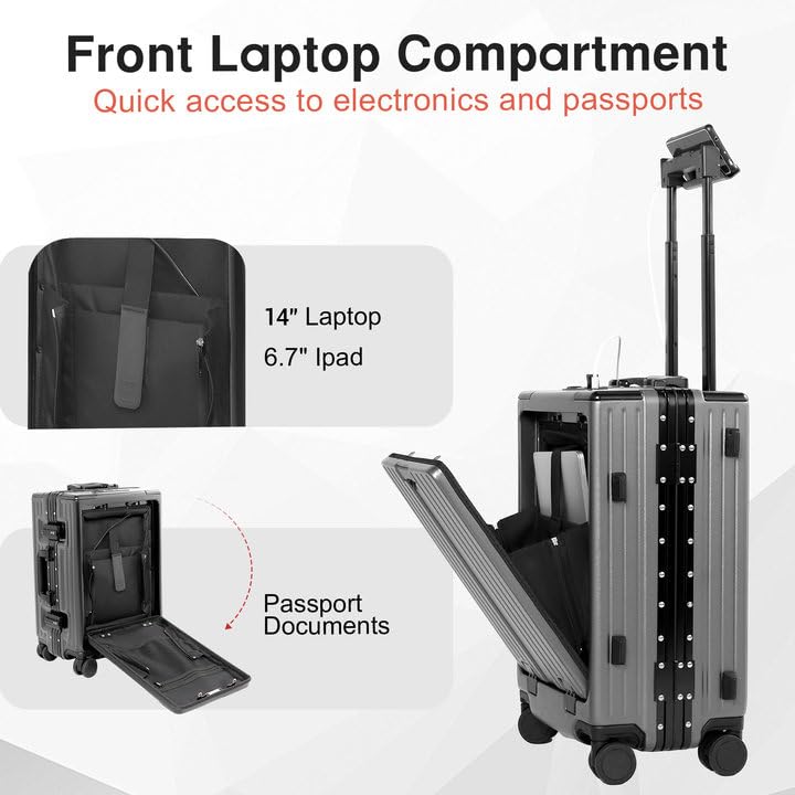 20 Inch Top Opening Zipperless PC Carry On Luggage (Grey / 20 inch)