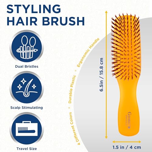 GION2O Neon Orange 6.25 inch Gentle Touch Detangler Hair Brush for Men and Women. Soft Bristles for Sensitive Scalp. Wet and Dry for all Hair Types. Scalp Massager Brush Stimulate Hair Growth (Small / Orange)