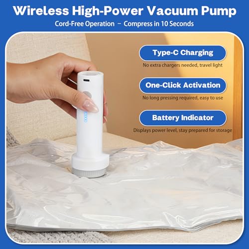 Travel Vacuum Bags with Rechargeable Cordless Electric Pump (15PCS)