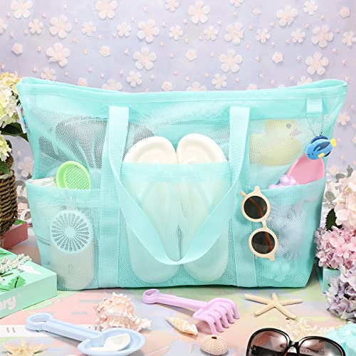 Mesh Beach Bag with Zipper (Blue)