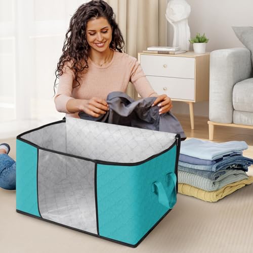 6 Pack Storage Bags for Clothes Blanket Storage Bins with Lids (6 Pack-60l / Green)