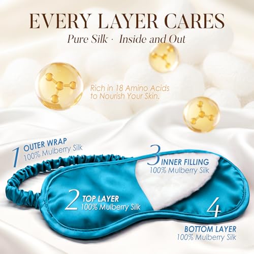 Mulberry Silk Sleep Eye Mask for Sleeping Women Men (Peacock Blue / 1 Count (Pack of 1))