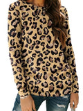 Long Sleeve Shirts for Women Casual Crewneck Tops Basic Tees (Small / Leopard2)