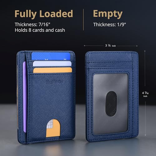 Slim Minimalist Front Pocket RFID Blocking Leather Wallets for Men and Women (Small / Cross Blue)