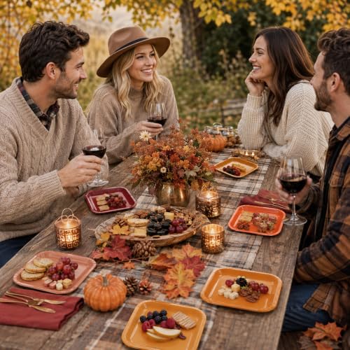 48PCS Fall Disposable Paper Plates 7 inch Square Party Decor (Multicolor)