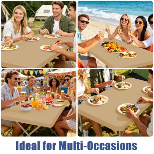 2 Pack Rectangle Spandex Fitted Table Cloth (Dark Khaki / 96" x 30" (Rectangular))