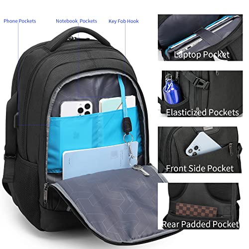 Travel Work Laptop Backpack With USB Charging Charger Port Fits 15.6 Inch Notebook Business Anti Theft College Computer Bag Back Pack for Women Men with Rain Cover (Black-ab / 15.6 Inch)