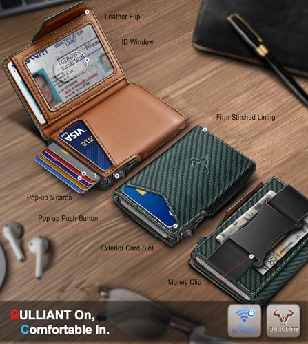 Men Slim Leather Wallet Metal Case Money Clip (Dark Green4325)