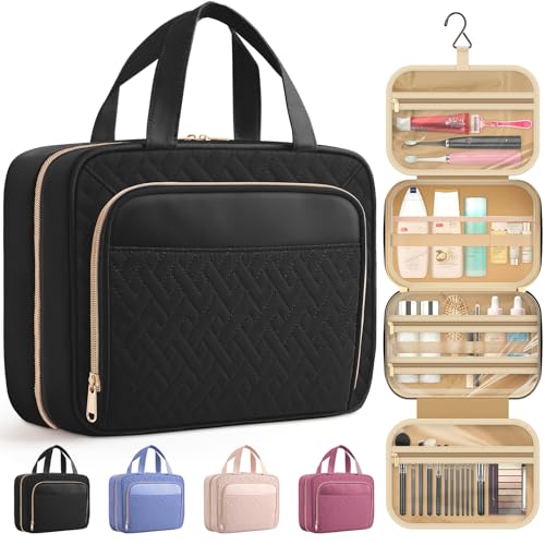 Hanging Travel Toiletry Bag Women Men (Black / Large)