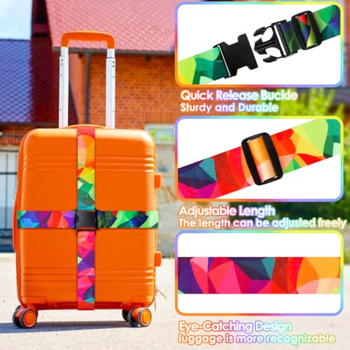 Luggage Straps for Suitcases Adjustable Travel Belt (Colorful geometry)