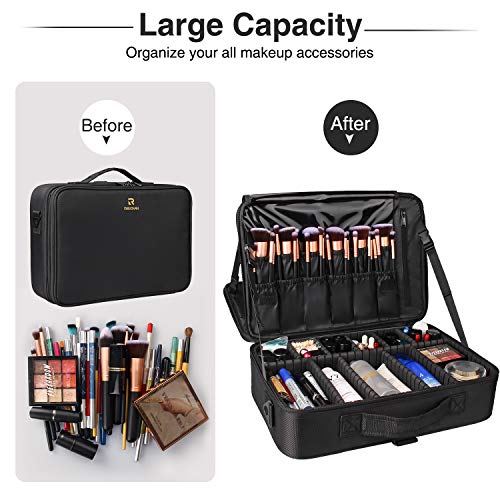 Makeup Case Large Makeup Bag Professional Train Case 16.5 inches Travel Cosmetic Organizer Brush Holder Waterproof Makeup Artist Storage Box (Large / Black)