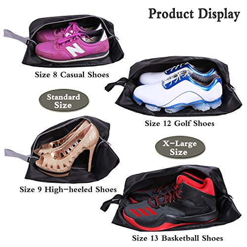 Travel Shoe Bags Set of 4 Waterproof Nylon with Zipper for Men & Women (4 Pack - Black)