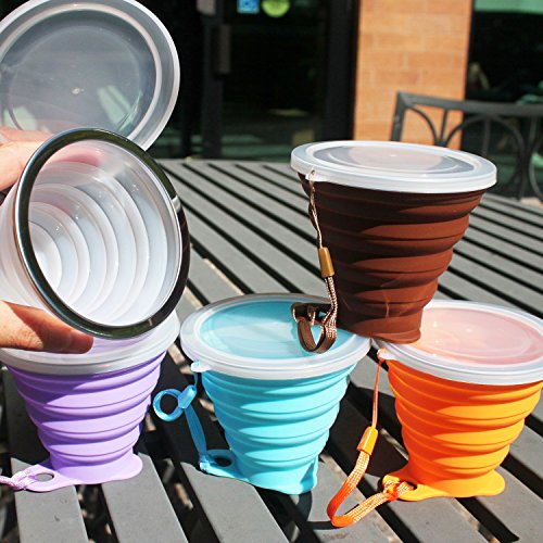 Silicone Collapsible Travel Cup (4 Pack-Orange-Blue-Coffee-Purple)