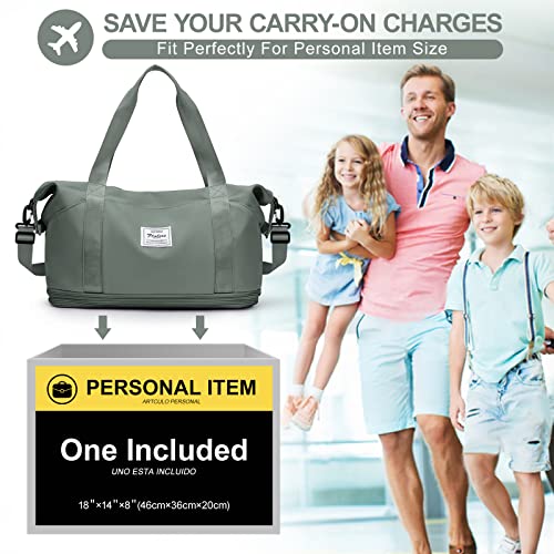 Large Travel Duffle Bag Carry On Weekender Bags for Women Men 18x14x8 Gym (A29-Green-2-layer Expansion / X-plus)