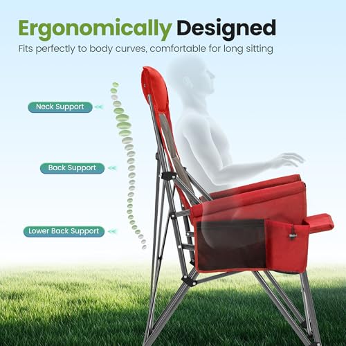 Oversized Outdoor Camping Chairs Support 500 LBS 2 Pack (Twin Pack / Red)
