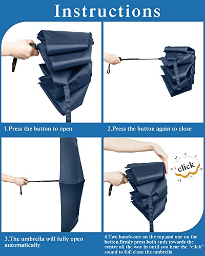 4 Pack Umbrellas for Rain (Navy Blue, Black)