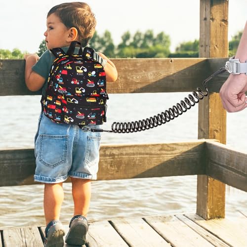 Toddler Backpack Harness with Leash (Black, Black Link)