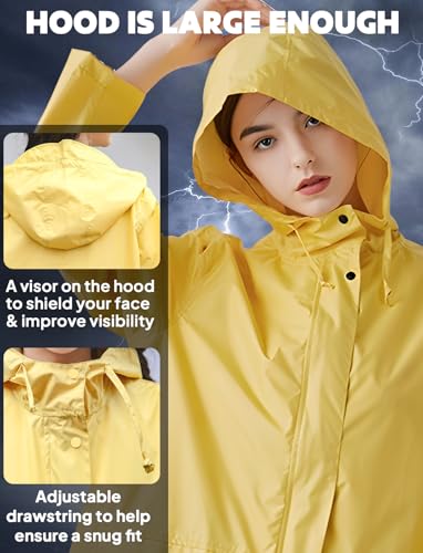 Waterproof Rain Poncho for Women Packable Hooded Raincoat with Pocket (Yellow)